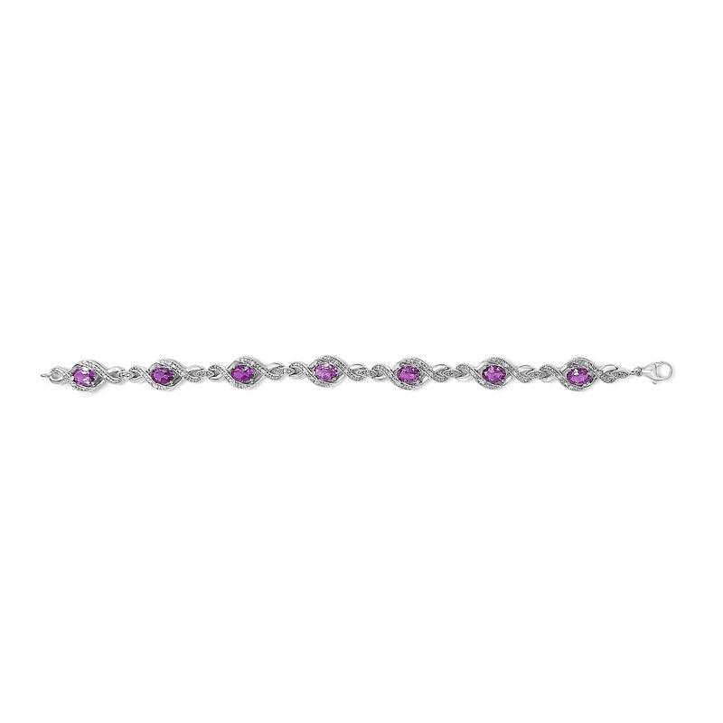 Bids.com .925 Sterling Silver 1/10 Cttw Natural Round Diamond and 7X5MM Oval Amethyst Cross Tennis Bracelet (I-J Color, I1-I2 Clarity) - 7" Bracelets White Smoke White.Sterling Silver / 7