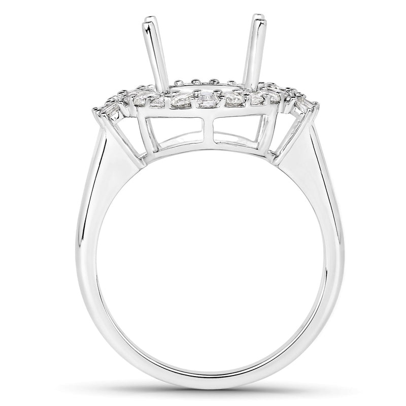 Bids.com 0.83 Carat Genuine White Diamond 14K White Gold Semi Mount Ring - holds 11x9mm Oval Gemstone Rings White Smoke size 7.00,size 6.00,size 8.00