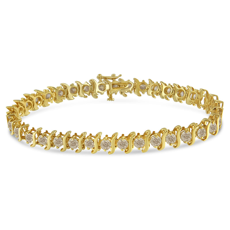 Bids.com 10K Yellow Gold Plated .925 Sterling Silver 7.0 cttw 2-Prong Set Round Brilliant Cut Diamond "S" Link Bracelet (J-K color, I1-I2 clarity) - 7" Bracelets White Smoke Yellow.Sterling Silver / 7
