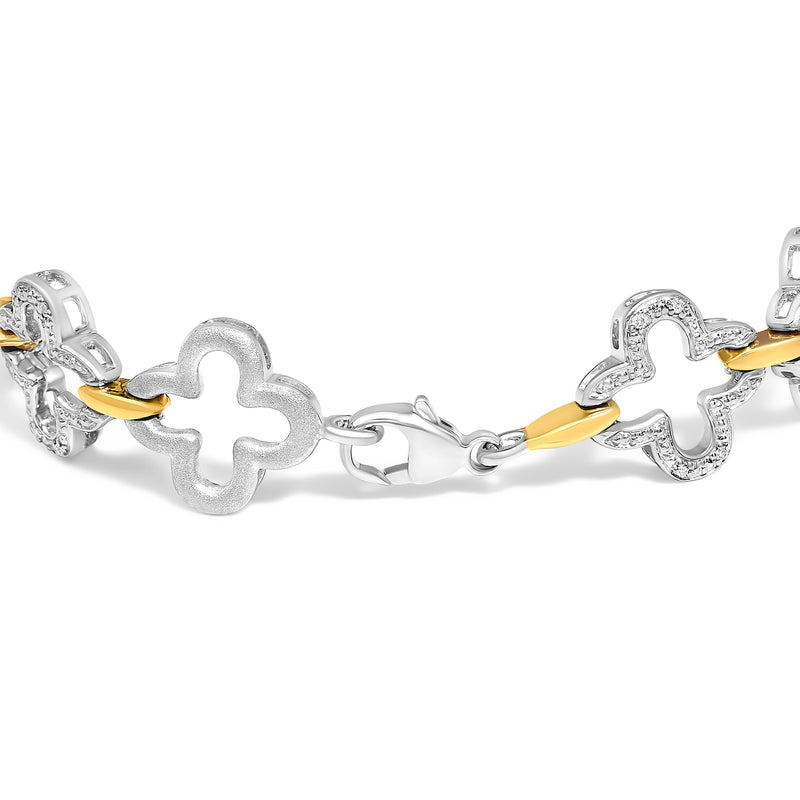 Bids.com .925 Two-tone Sterling Silver 1/10 Cttw Natural Round Diamond Fashion Tennis Bracelet (I-J Color, I1-I2 Clarity) - 7" Bracelets White Smoke YellowWhite.Sterling Silver / 7