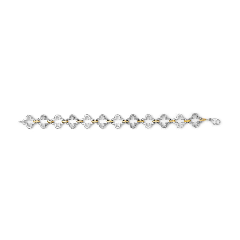 Bids.com .925 Two-tone Sterling Silver 1/10 Cttw Natural Round Diamond Fashion Tennis Bracelet (I-J Color, I1-I2 Clarity) - 7" Bracelets White Smoke YellowWhite.Sterling Silver / 7