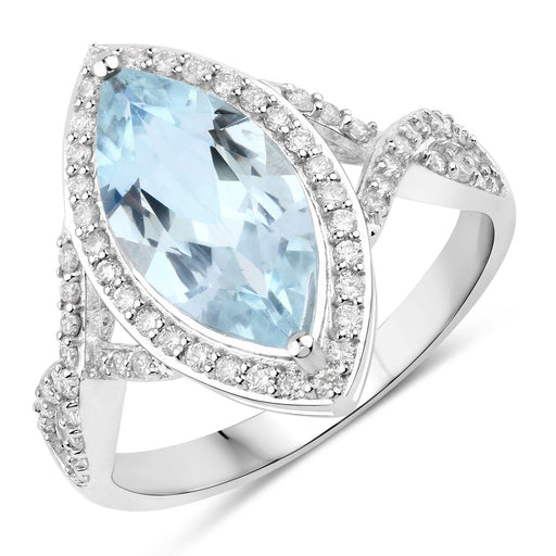 Bids.com 2.24 Carat Genuine Aquamarine and White Diamond 14K White Gold Ring Rings White Smoke size 6.00,size 7.00,size 8.00,size 9.00