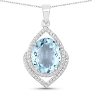 Bids.com 3.82 Carat Genuine Aquamarine and White Diamond 14K White Gold Pendant Pendants White Smoke
