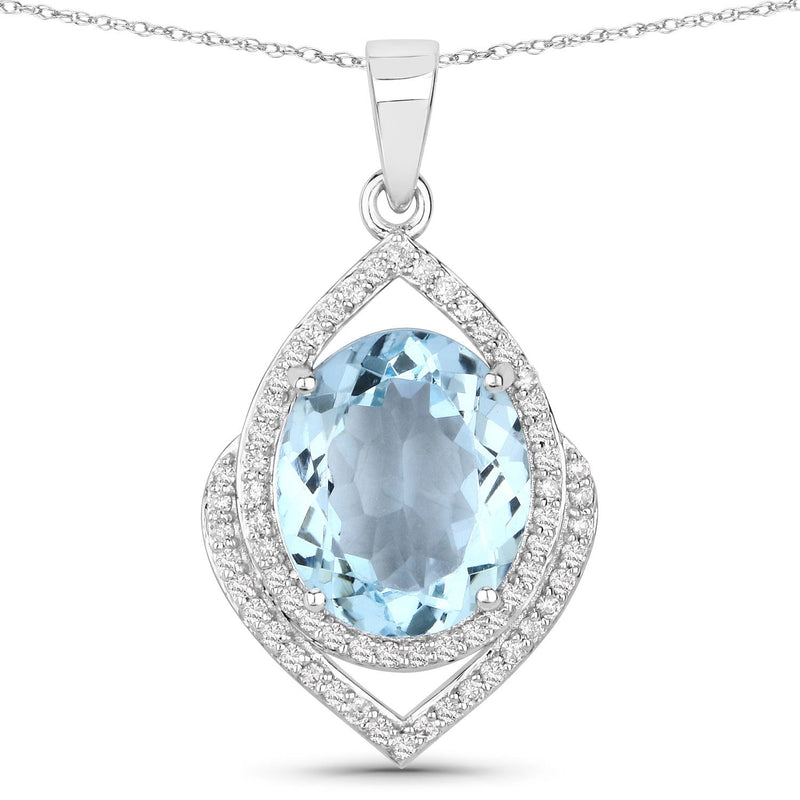 Bids.com 3.82 Carat Genuine Aquamarine and White Diamond 14K White Gold Pendant Pendants White Smoke