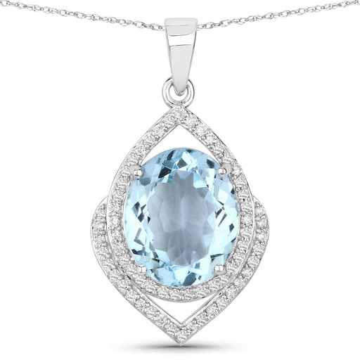 Bids.com 3.82 Carat Genuine Aquamarine and White Diamond 14K White Gold Pendant Pendants White Smoke