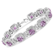 Bids.com .925 Sterling Silver 7x7 mm Cushion Cut Purple Amethyst and 1/10 cttw Round Cut Diamond Square Shape Tennis Bracelet (I-J Color, I1-I2 Clarity) - 7" Bracelets White Smoke White.Sterling Silver / 7