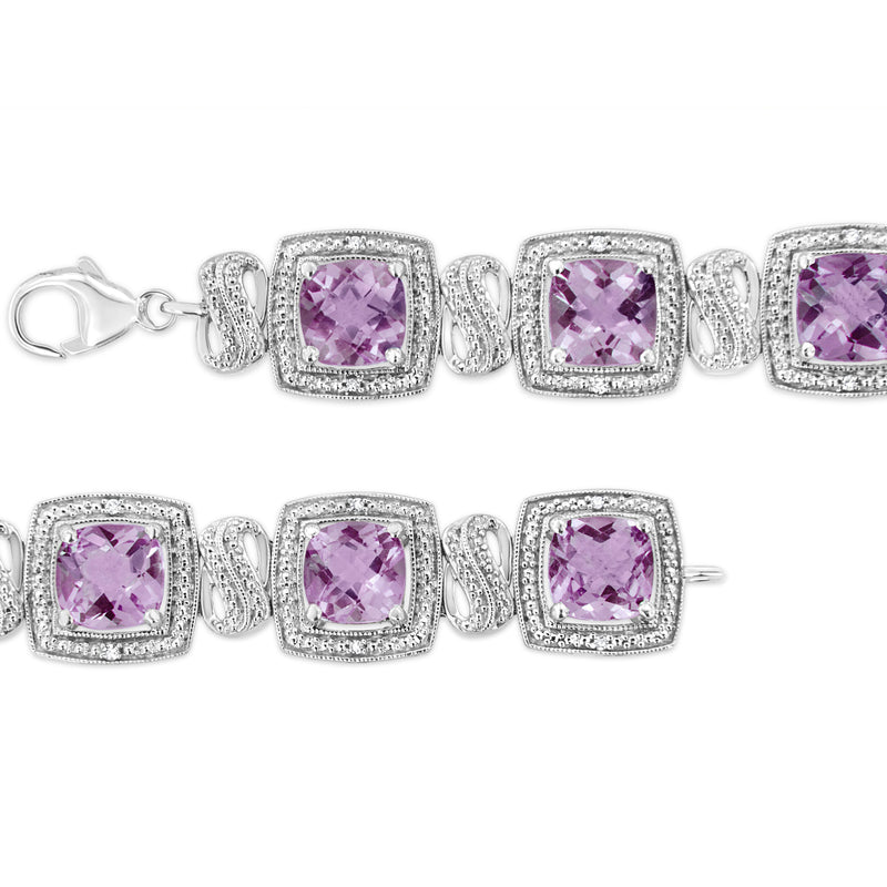 Bids.com .925 Sterling Silver 7x7 mm Cushion Cut Purple Amethyst and 1/10 cttw Round Cut Diamond Square Shape Tennis Bracelet (I-J Color, I1-I2 Clarity) - 7" Bracelets White Smoke White.Sterling Silver / 7