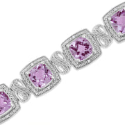 Bids.com .925 Sterling Silver 7x7 mm Cushion Cut Purple Amethyst and 1/10 cttw Round Cut Diamond Square Shape Tennis Bracelet (I-J Color, I1-I2 Clarity) - 7" Bracelets White Smoke White.Sterling Silver / 7