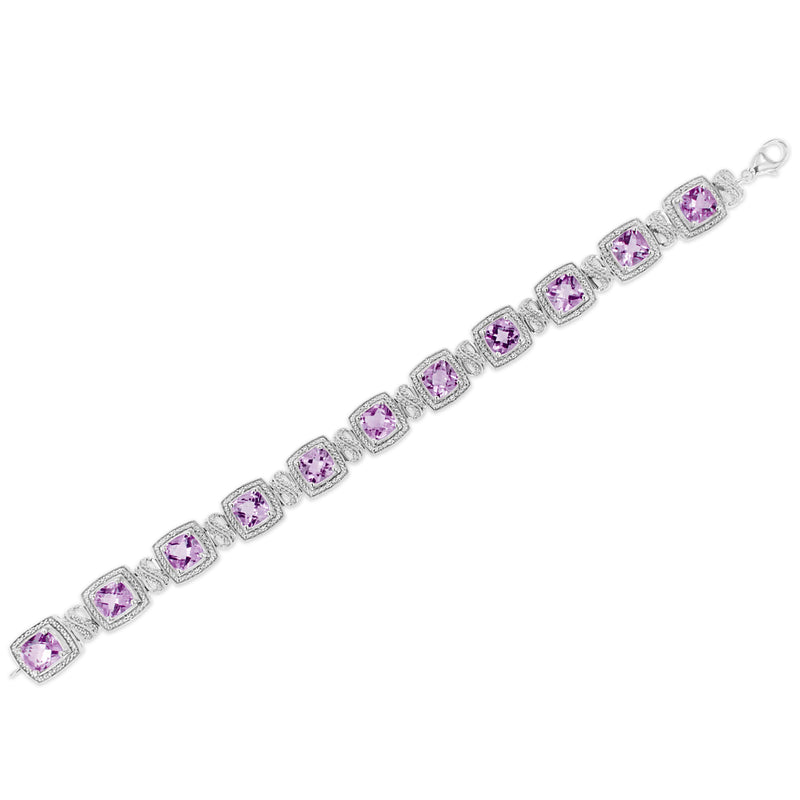 Bids.com .925 Sterling Silver 7x7 mm Cushion Cut Purple Amethyst and 1/10 cttw Round Cut Diamond Square Shape Tennis Bracelet (I-J Color, I1-I2 Clarity) - 7" Bracelets White Smoke White.Sterling Silver / 7
