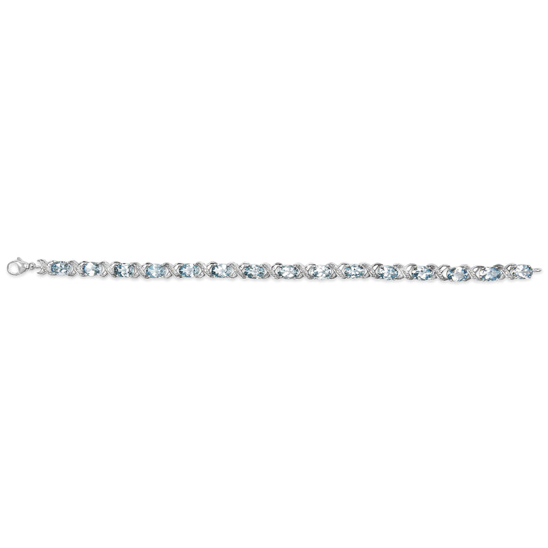 Bids.com .925 Sterling Silver 16.0 Cttw Oval Blue Topaz and Diamond Accent Tennis X Link Bracelet (I-J Color, I1-I2 Clarity) - Size 7" Inch Bracelets Gray White.Sterling Silver / 7