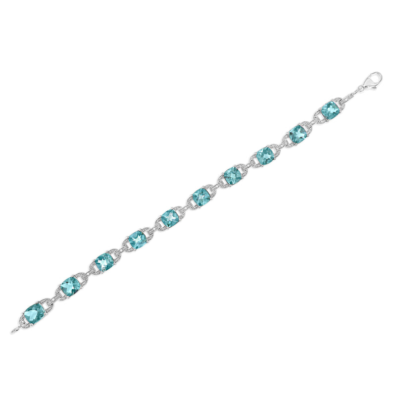 Bids.com .925 Sterling Silver 7x7 mm Cushion Cut Blue Topaz and 1/20 cttw Round Cut Diamond Fashion Tennis Bracelet (I-J Color, I1-I2 Clarity) - 7" Bracelets White Smoke White.Sterling Silver / 7