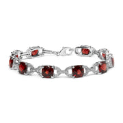 Bids.com .925 Sterling Silver 7x7mm Checkered Cushion Red Garnet and Diamond Accent Fashion Tennis Link Bracelet (I-J Color, I1-I2 Clarity) - Size 7" Inch Bracelets White Smoke White.Sterling Silver / 7