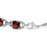 Bids.com .925 Sterling Silver 7x7mm Checkered Cushion Red Garnet and Diamond Accent Fashion Tennis Link Bracelet (I-J Color, I1-I2 Clarity) - Size 7" Inch Bracelets White Smoke White.Sterling Silver / 7