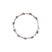 Bids.com .925 Sterling Silver 7x7mm Checkered Cushion Red Garnet and Diamond Accent Fashion Tennis Link Bracelet (I-J Color, I1-I2 Clarity) - Size 7" Inch Bracelets White Smoke White.Sterling Silver / 7