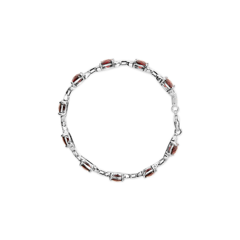 Bids.com .925 Sterling Silver 7x7mm Checkered Cushion Red Garnet and Diamond Accent Fashion Tennis Link Bracelet (I-J Color, I1-I2 Clarity) - Size 7" Inch Bracelets White Smoke White.Sterling Silver / 7