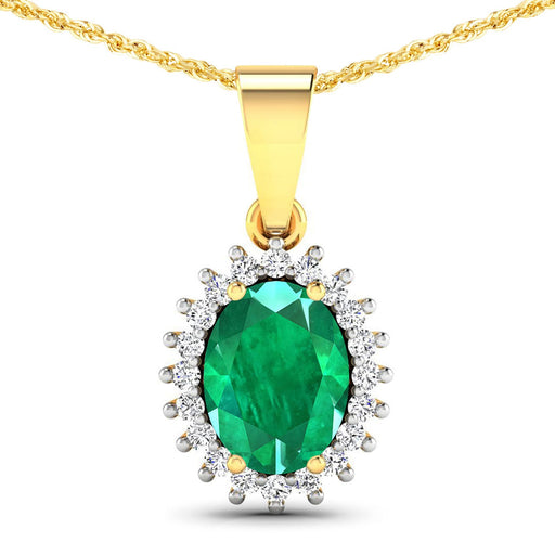 Bids.com 1.13 Carat Genuine Zambian Emerald and White Diamond 14K Yellow Gold Pendant Pendants White Smoke