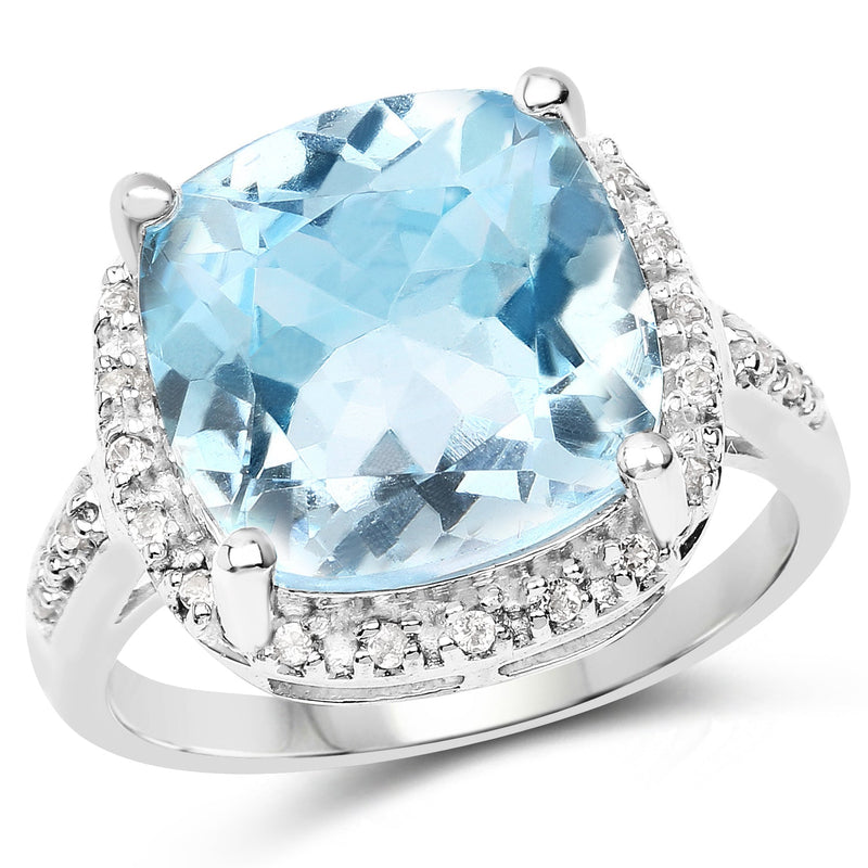 Bids.com 7.18 Carat Genuine Blue Topaz and White Topaz .925 Sterling Silver Ring Rings White Smoke size 6.00,size 7.00,size 8.00,size 9.00,size 5.00
