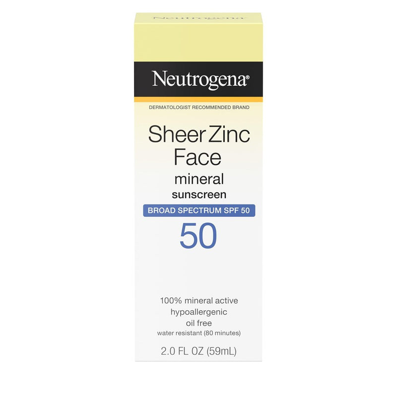 Neutrogena Neutrogena Sheer Zinc Oxide Dry-Touch Mineral Face Sunscreen Lotion With Broad Spectrum SPF 50, Oil-Free, Non-Comedogenic & Non-Greasy, Hypoallergenic, 2 Fl. Oz Sunscreen White Smoke