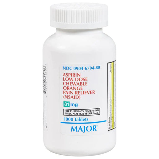 Major Pharmaceuticals Major Pharmaceuticals Aspirin Low Dose 81mg 1000 Chewable Tablets Orange Flavor Health & Beauty Lavender
