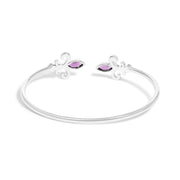 Bids.com .925 Sterling Silver 8X4MM Marquise Purple Amethyst and Diamond Accent Fleur Di Lis Open Cuff Bangle (I-J Color, I1-I2 Clarity) - 7" Bracelets White Smoke White.Sterling Silver / 7
