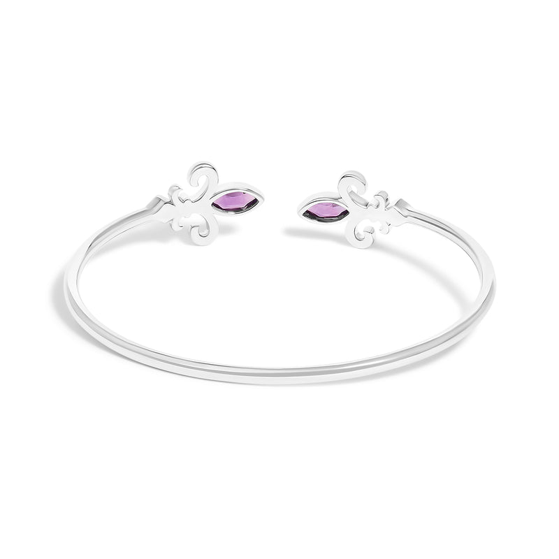 Bids.com .925 Sterling Silver 8X4MM Marquise Purple Amethyst and Diamond Accent Fleur Di Lis Open Cuff Bangle (I-J Color, I1-I2 Clarity) - 7" Bracelets White Smoke White.Sterling Silver / 7
