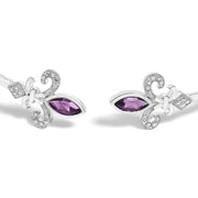 Bids.com .925 Sterling Silver 8X4MM Marquise Purple Amethyst and Diamond Accent Fleur Di Lis Open Cuff Bangle (I-J Color, I1-I2 Clarity) - 7" Bracelets White Smoke White.Sterling Silver / 7