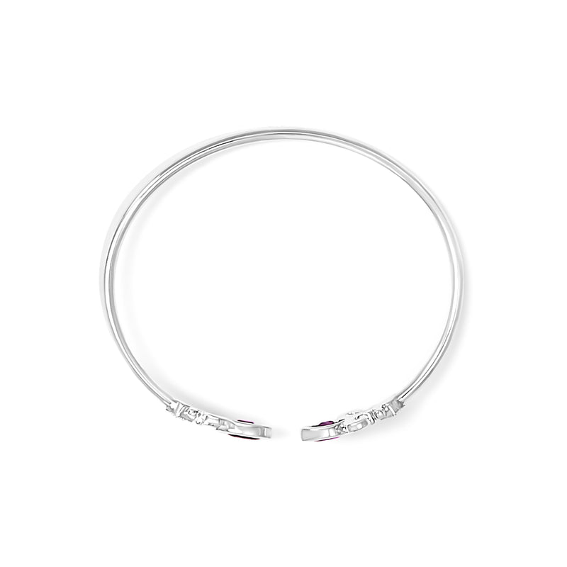 Bids.com .925 Sterling Silver 8X4MM Marquise Purple Amethyst and Diamond Accent Fleur Di Lis Open Cuff Bangle (I-J Color, I1-I2 Clarity) - 7" Bracelets White Smoke White.Sterling Silver / 7