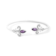 Bids.com .925 Sterling Silver 8X4MM Marquise Purple Amethyst and Diamond Accent Fleur Di Lis Open Cuff Bangle (I-J Color, I1-I2 Clarity) - 7" Bracelets White Smoke White.Sterling Silver / 7