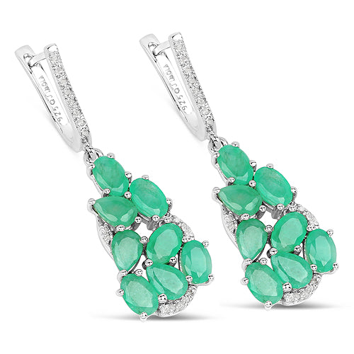 Bids.com 6.69 Carat Genuine Emerald and White Diamond .925 Sterling Silver Earrings Earrings White Smoke
