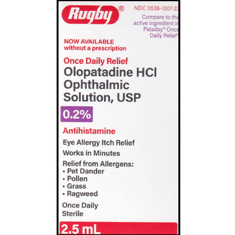 Rugby Rugby Once Daily Olopatadine HCl Opthalmic Solution USP 0.2% Antihistamine 2.5 Ml Health Care White Smoke