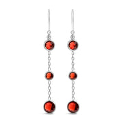 Bids.com .925 Sterling Silver Graduating Bezel Set Red Garnet Dangle Earring Earrings White Smoke White.Sterling Silver