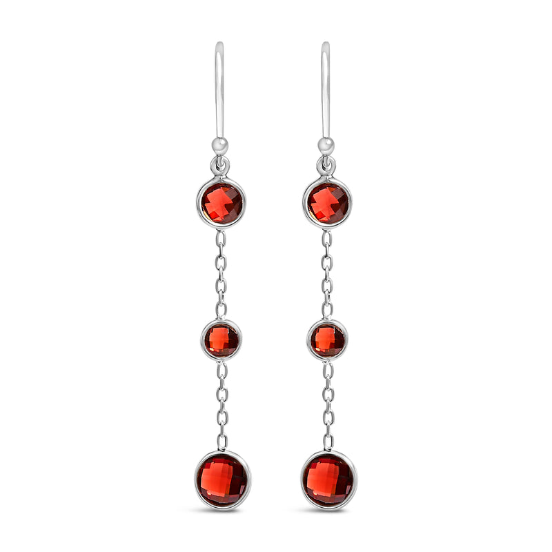 Bids.com .925 Sterling Silver Graduating Bezel Set Red Garnet Dangle Earring Earrings White Smoke White.Sterling Silver