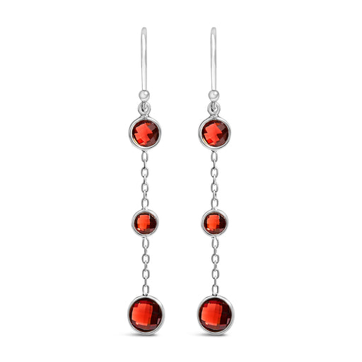 Bids.com .925 Sterling Silver Graduating Bezel Set Red Garnet Dangle Earring Earrings White Smoke White.Sterling Silver