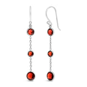 Bids.com .925 Sterling Silver Graduating Bezel Set Red Garnet Dangle Earring Earrings White Smoke White.Sterling Silver