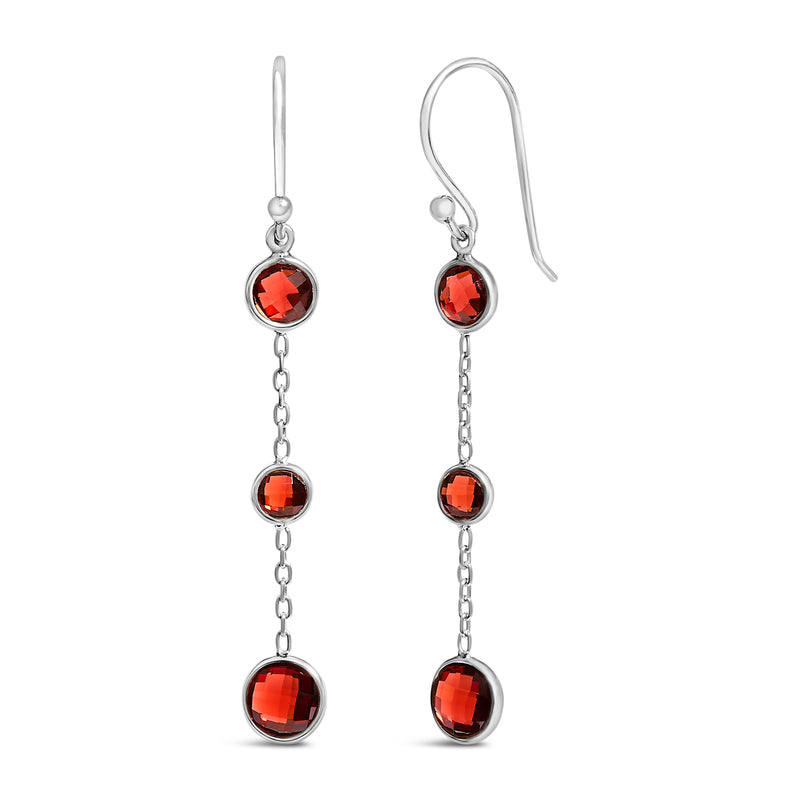 Bids.com .925 Sterling Silver Graduating Bezel Set Red Garnet Dangle Earring Earrings White Smoke White.Sterling Silver
