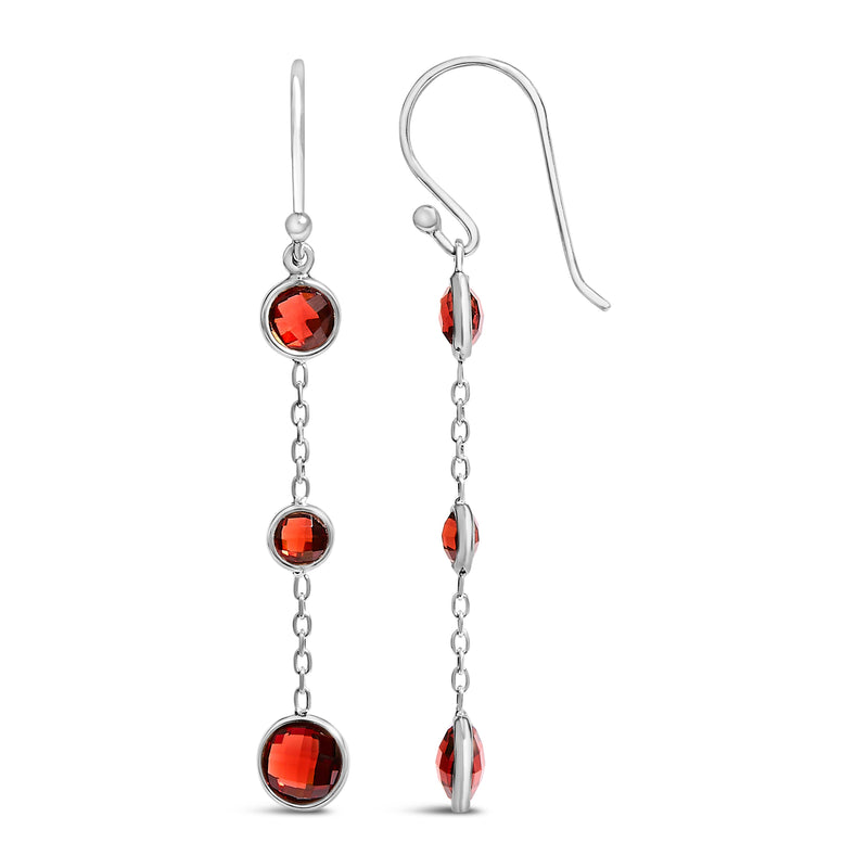 Bids.com .925 Sterling Silver Graduating Bezel Set Red Garnet Dangle Earring Earrings White Smoke White.Sterling Silver