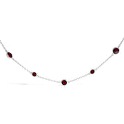 Bids.com .925 Sterling Silver Checkerboard Cut Red Garnet Bezel Station Necklace - 22" Inches Necklaces White Smoke White.Sterling Silver / 22