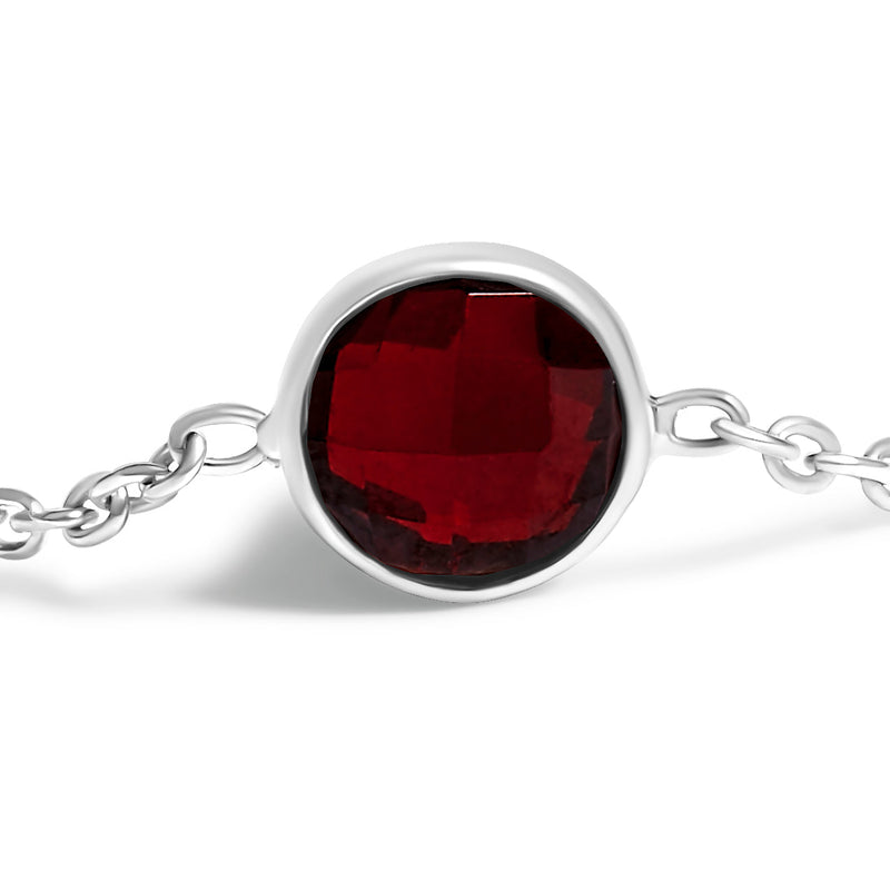 Bids.com .925 Sterling Silver Checkerboard Cut Red Garnet Bezel Station Necklace - 22" Inches Necklaces White Smoke White.Sterling Silver / 22