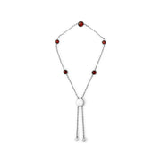 Bids.com .925 Sterling Silver Bezel Set Red Garnet 5 Station Adjustable Bolo Bracelet Bracelets White Smoke White.Sterling Silver / 7