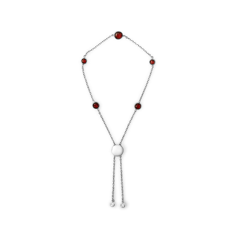Bids.com .925 Sterling Silver Bezel Set Red Garnet 5 Station Adjustable Bolo Bracelet Bracelets White Smoke White.Sterling Silver / 7