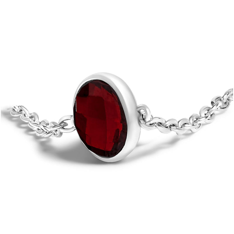Bids.com .925 Sterling Silver Bezel Set Red Garnet 5 Station Adjustable Bolo Bracelet Bracelets White Smoke White.Sterling Silver / 7