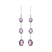 Bids.com .925 Sterling Silver Checkerboard Cut Oval Purple Amethyst 2" Inch Drop and Dangle Earrings Earrings White Smoke White.Sterling Silver
