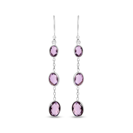 Bids.com .925 Sterling Silver Checkerboard Cut Oval Purple Amethyst 2" Inch Drop and Dangle Earrings Earrings White Smoke White.Sterling Silver