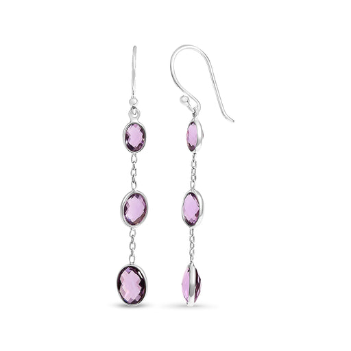 Bids.com .925 Sterling Silver Checkerboard Cut Oval Purple Amethyst 2" Inch Drop and Dangle Earrings Earrings White Smoke White.Sterling Silver