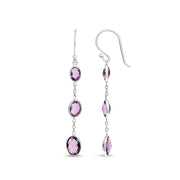 Bids.com .925 Sterling Silver Checkerboard Cut Oval Purple Amethyst 2" Inch Drop and Dangle Earrings Earrings White Smoke White.Sterling Silver