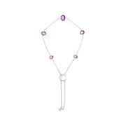 Bids.com .925 Sterling Silver Bezel Set Purple Amethyst 5 Station Adjustable Bolo Bracelet Bracelets White Smoke White.Sterling Silver / 7