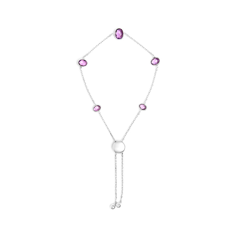 Bids.com .925 Sterling Silver Bezel Set Purple Amethyst 5 Station Adjustable Bolo Bracelet Bracelets White Smoke White.Sterling Silver / 7