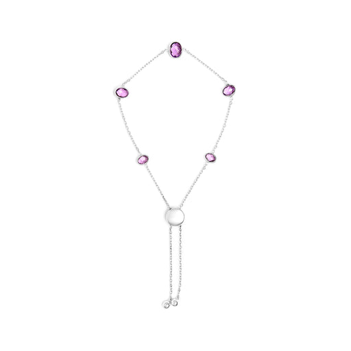 Bids.com .925 Sterling Silver Bezel Set Purple Amethyst 5 Station Adjustable Bolo Bracelet Bracelets White Smoke White.Sterling Silver / 7