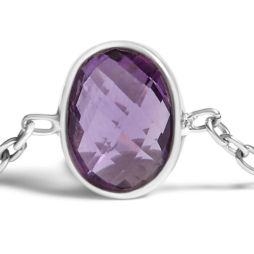 Bids.com .925 Sterling Silver Bezel Set Purple Amethyst 5 Station Adjustable Bolo Bracelet Bracelets White Smoke White.Sterling Silver / 7
