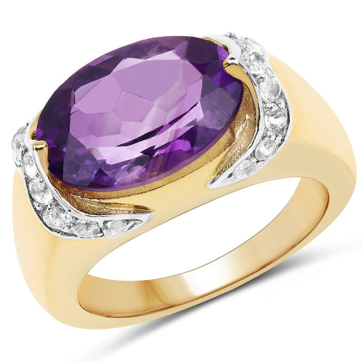 Bids.com 14K Yellow Gold Plated 4.98 Carat Genuine Amethyst and White Topaz .925 Sterling Silver Ring Rings White Smoke size 6.00,size 7.00,size 8.00,size 9.00